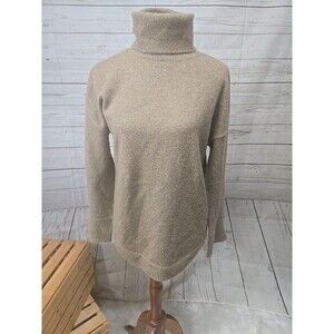 Michael Kors Bell Sleeve Turtleneck Sweater Wool Baby Alpaca Blend Tan Sz M Gold